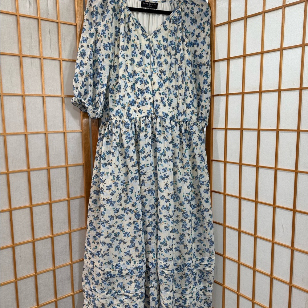 Lane Bryant Cream and Blue Floral Maxi Dress